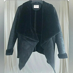 Black Cropped Open Wrap Cozy Oversized Furry Jacket